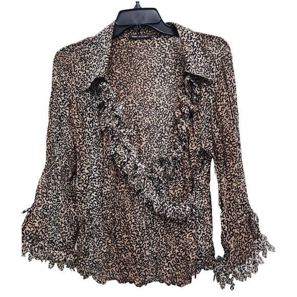 Y2K Violet & Claire Womens Top Large Brown Black Animal Print Fringe Whimsygoth - Picture 1 of 10